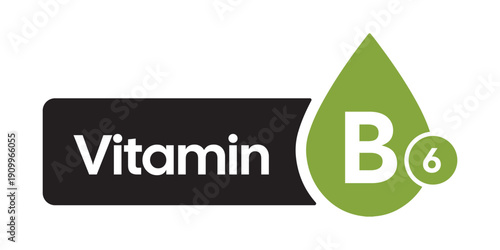 Professional Vitamin B6 Supplement Icon – High-Contrast Olive Green Nutrient Droplet and Label Graphic
