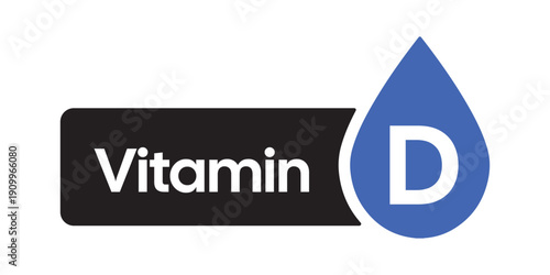 Professional Vitamin D Supplement Icon – High-Contrast Indigo Nutrient Droplet and Label Graphic