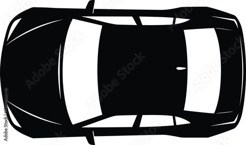 Car top view silhouette, sedan vehicle overhead outline, automotive transport icon, black auto graphic, master plan parking element, cad drawing flat vector illustration