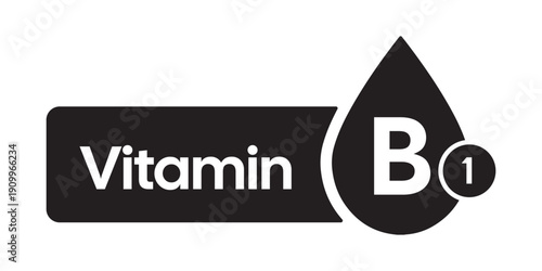 Professional Monochrome Vitamin B1 Supplement Icon – Minimalist Black and White Nutrient Droplet Graphic