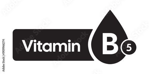 Professional Monochrome Vitamin B5 Supplement Icon – Minimalist Black and White Nutrient Droplet Graphic