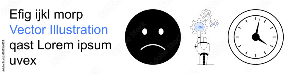 Obraz premium Time management, emotional expression, workflow, productivity, scheduling, task management. Sad face emotion, clock gear mechanism. Emotional expression and time management ideas