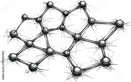 Hand-Drawn Network Diagram with Connected Nodes and Lines Illustration