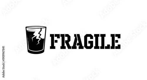 Fragile glass symbol with text warning.
