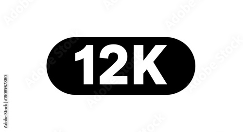Black oval shape with white text 12K.
