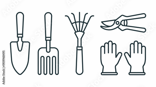 Gardening tools and protective gear icons. Spring Vector Packs. EPS Editable