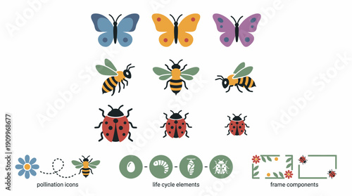 Insects and butterflies colorful illustration set. Spring Vector Packs. EPS Editable