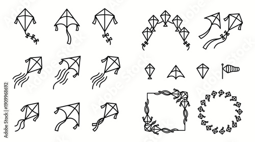 Kite icons and decorative elements set. Spring Vector Packs. EPS Editable