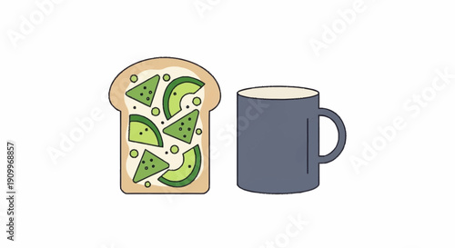 Avocado Toast and Coffee Mug Minimalist Illustration for Breakfast