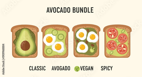 Avocado Toast Bundle: Classic, Avocado Egg, Vegan, and Spicy Varieties