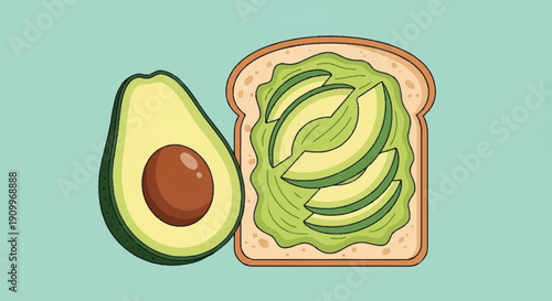 Avocado Toast Illustration: Healthy Breakfast and Snack