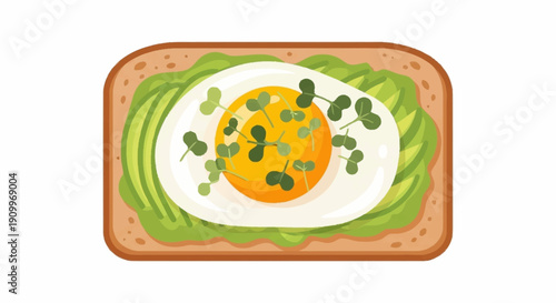 Avocado Toast with Fried Egg and Microgreens - Healthy Breakfast Flat Lay