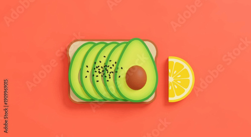 Avocado Toast with Lemon Slice on Vibrant Background - Healthy Eating Concept