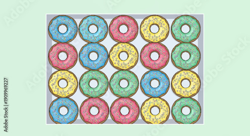 Colorful Pattern of Assorted Sweet Donuts with Sprinkles