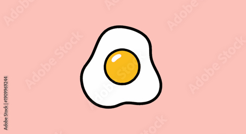 Cute Fried Egg Cartoon Illustration on Pink Background