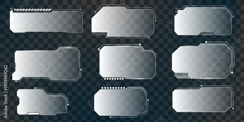 Futuristic Interface Elements: A collection of sleek, transparent rectangular shapes, designed with a modern aesthetic for user interface components.