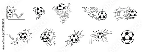 Soccer Action Icon Set: A dynamic collection of black and white soccer illustrations capturing the energy and excitement of the sport.