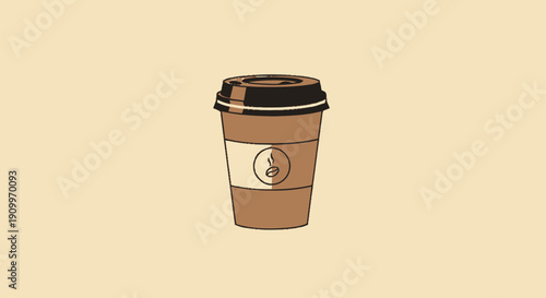 Illustration of a Disposable Coffee Cup with Lid on a Light Background