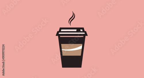 Minimalist Coffee Cup with Steam on Pink Background - Simple Hot Drink Takeaway Art