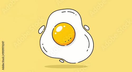 Minimalist Fried Egg Design on Yellow Background - Simple Breakfast Food Illustration