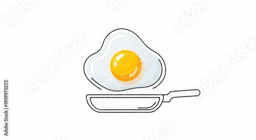 Minimalist fried egg in pan design, breakfast food illustration
