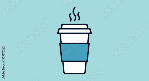 Minimalist Hot Coffee Cup Illustration on Blue Background