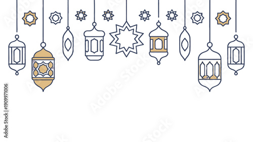 Elegant lanterns and stars arrangement in the frame.