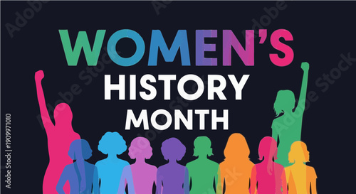 Women's History Month - Vibrant Diversity Graphic Illustration Featuring Empowered Female Silhouettes for Solidarity and Equality Celebration