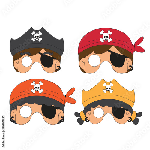 Pirate mask costume collection cartoon icon illustration