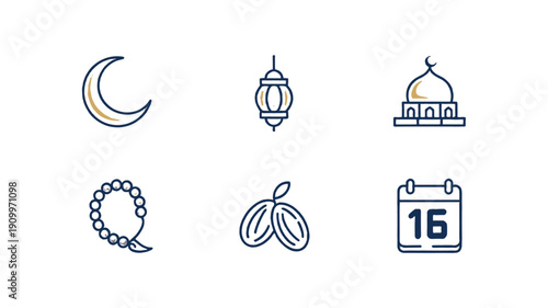 Collection of elegant Islamic symbols and icons in an illustration.