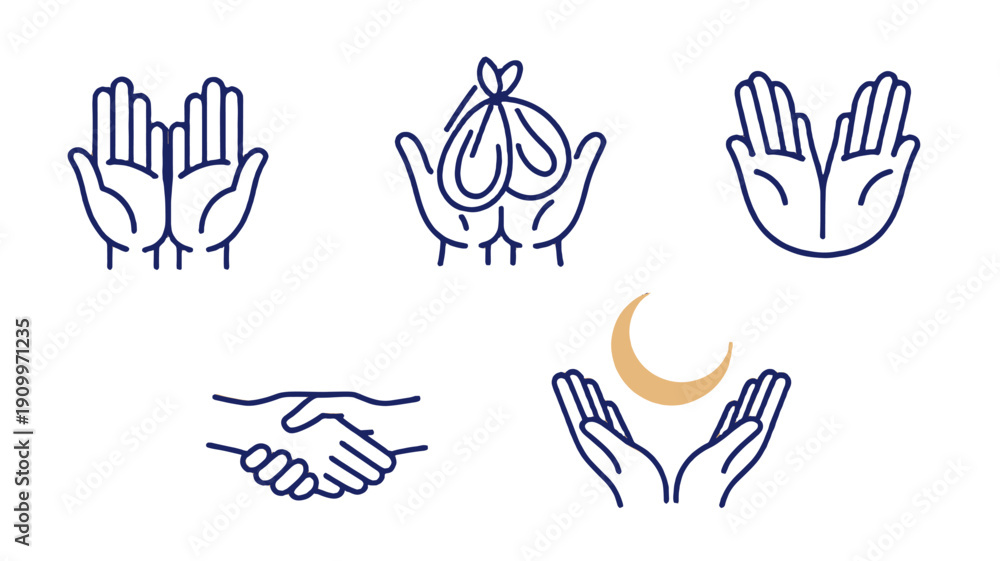 Fototapeta premium Hands in various gestures, illustrating concepts like giving, caring, and partnership.