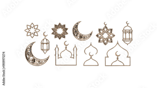 Islamic patterns and symbols arranged to celebrate religious holidays.