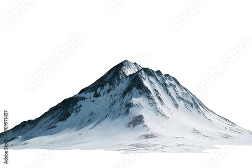 Snowy mountain peak isolated on white background
