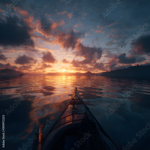 Breathtaking Kayaking Adveture: Embrace the Tranquilty and Beauty of a Sunset addle, Immersed in Nature' Splendor and the Serenityof Water Illuminated by th Golden Horizon
