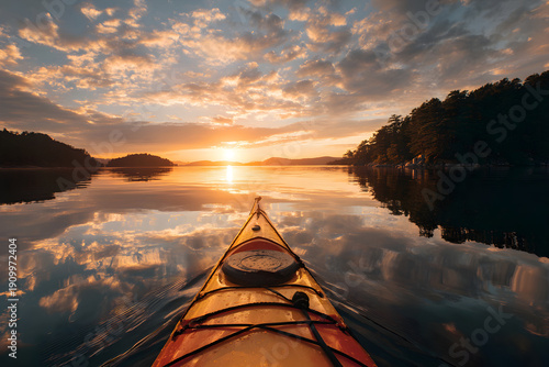 Breathtaking Kayaking Adveture: Embrace the Tranquilty and Beauty of a Sunset addle, Immersed in Nature' Splendor and the Serenityof Water Illuminated by th Golden Horizon
