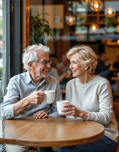 Happy Senior Couple Enjoying Coffee at Cafe: A Moment of Connection and Joyful Aging
