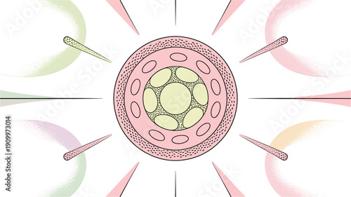 A vector graphic illustration of a cell with a pink and green design on a white background