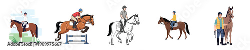 Equestrian Horse Riding Training Stable Ranch Lifestyle Flat Vector Collection