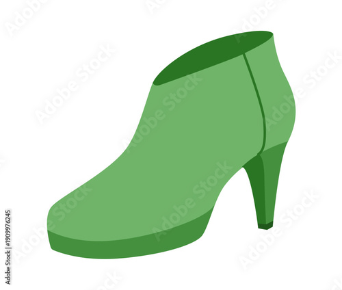 Green stiletto ankle boot women color flat pair. Pointed toe with slim heel for autumn capsule chic wear. Technical fashion illustration CAD mockup smooth vector men unisex isolated trendy style