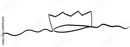 Elegant squiggle crown line with looping peaks that read as a tiny silhouette. Continuous black stroke adds royal accent for princess themes, luxury branding and playful headers on white background.