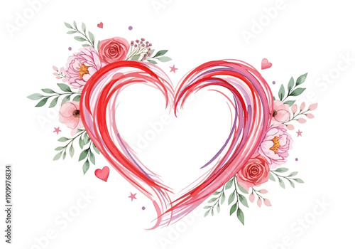 Heart with Flowers Leaves in Illustration Joy View