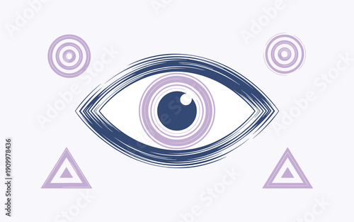 A mystical eye illustration with geometric shapes in a minimalist design