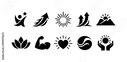 Achievement icon set. Inspirational silhouette icons for success and motivation.