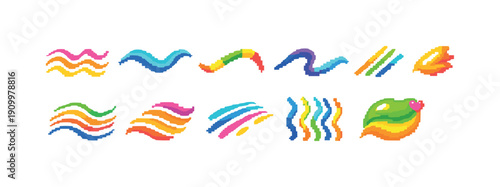 Colorful wave linear icon set. Ocean, abstract, dynamic, vibrant, fluid line icons collection.