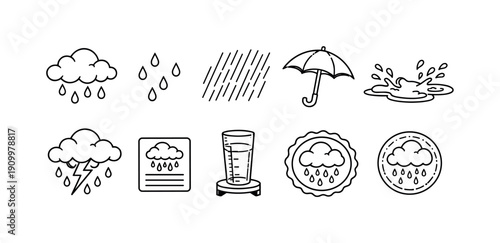 Weather, climate line icon set. Rain, umbrella, cloud line style collection
