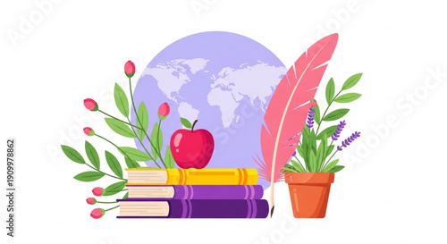 World Poetry Day Inspiring artistic portrayal of academic excellence, global connectivity, and the joy of learning, enriched by creativity and the natural world