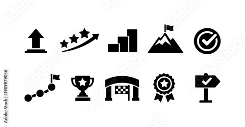 Business achievement filled icon set. Growth, success symbols collection.