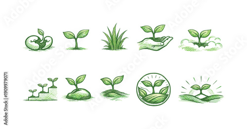 Environment, eco line icon set. Sustainability, nature growth icons collection