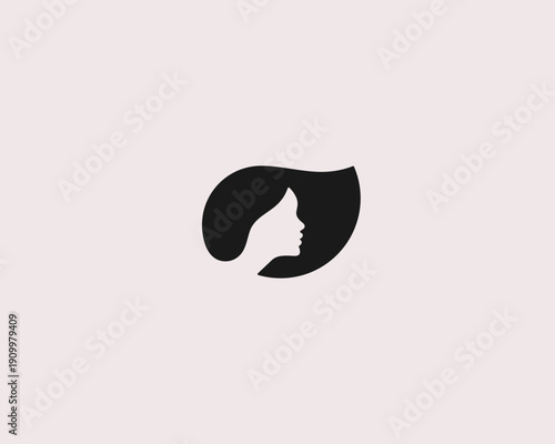 Minimalist woman profile vector logo for beauty salon or spa center. Creative hair care vector sign for stylist, beauty brands and cosmetics