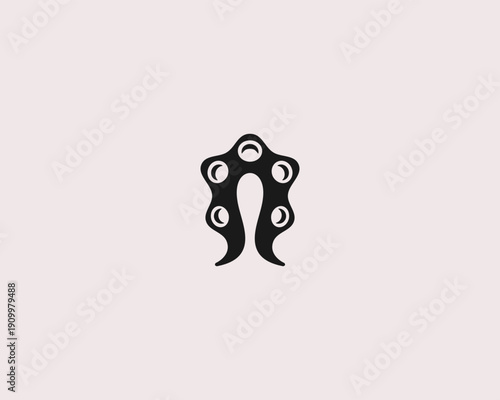 Minimalist octopus tentacle logo for seafood restaurant. Creative marine icon for Mediterranean cuisine, fish bar, and ocean delicacies branding.